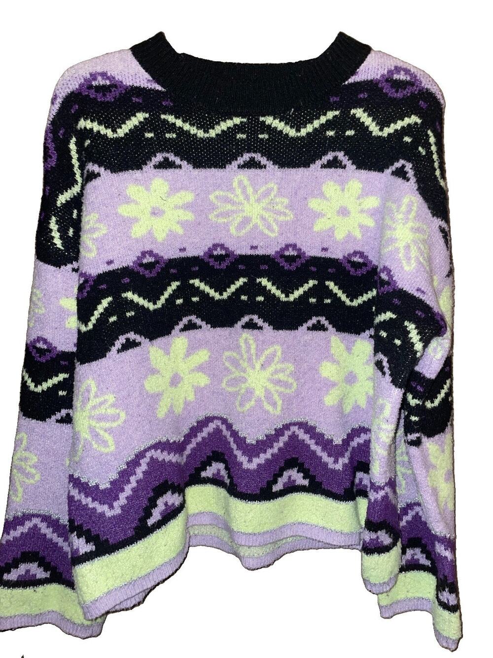 Justice Girls Beautiful Floral Knit Sweater Psychedelic Style Sz XL 16/18